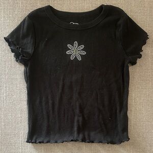 Art Class Girls Black Ribbed Daisy Flower Short Sleeve T Shirt Size M (8)